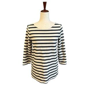 J. Crew Striped 3/4 Sleeve 100% Cotton Knit Pullover. Black & Ecru Size S #1810